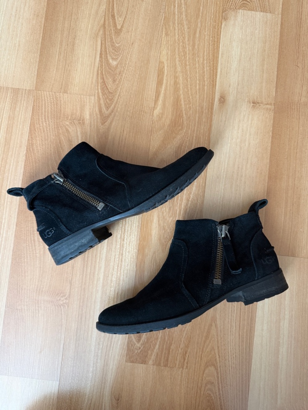 UGG Black Suede Zip-Accent Ankle Boots